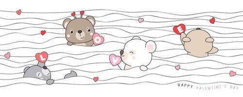 simpatico orso doodle per l'illustrazione di San Valentino vettore