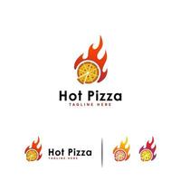 vettore di concetto di disegni di logo di pizza calda, modello di logo di consegna pizza