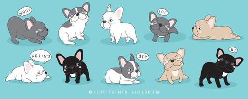 carino doodle bulldog francese pone raccolta vettore