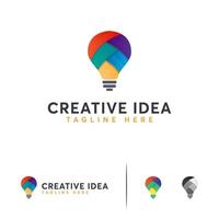 disegni di logo di educazione creativa, modello di logo colorato lampadina vettore