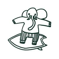 elefante surfista. fare surf. vettore illustrazioni nel schema scarabocchio stile isolato su bianca sfondo.