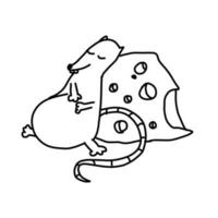 carino ratto con un' formaggio, topo nel cartone animato schema scarabocchio stile. vettore illustrazione isolato su bianca sfondo.