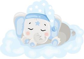 carino bambino blu elefante addormentato su nube vettore