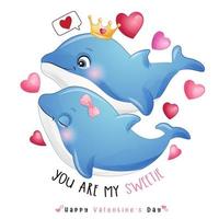 simpatico delfino doodle per San Valentino vettore