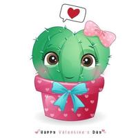 carino doodle cactus per san valentino vettore