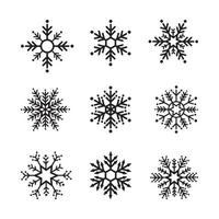 insieme di inverno del fiocco di neve del disegno dell'icona nove isolato nero su priorità bassa bianca. illustrazione vettoriale