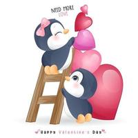 simpatico pinguino doodle per San Valentino vettore