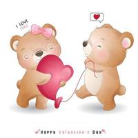 simpatico orso doodle per San Valentino vettore