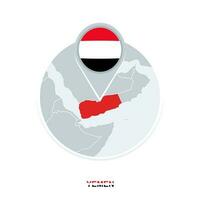 yemen carta geografica e bandiera, vettore carta geografica icona con evidenziato yemen