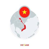 Vietnam carta geografica e bandiera, vettore carta geografica icona con evidenziato Vietnam