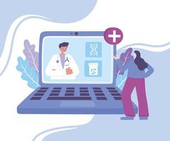 concetto di telemedicina con medico sul computer portatile vettore
