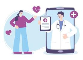 concetto di telemedicina con medico sullo smartphone con il paziente vettore