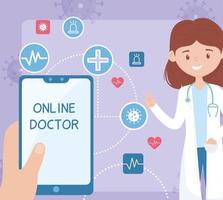 assistenza online con medico e smartphone vettore