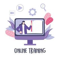 formazione online con una donna in una lezione video vettore