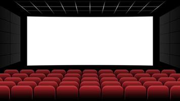 cinema cinema con schermo vuoto e sedili rossi, illustrazione vettoriale