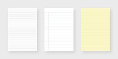 set di carta per notebook. foglio di modello di carta a righe. mockup isolato. modello di progettazione. illustrazione vettoriale realistico.