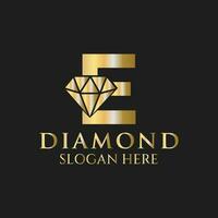 lettera e diamante logo design. gioielleria logo con diamante icona vettore modello