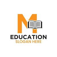 lettera m formazione scolastica logo concetto con Aperto libro icona modello vettore