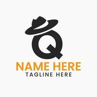 lettera q gentiluomini cappello logo design concetto con cowboy cappello icona modello vettore