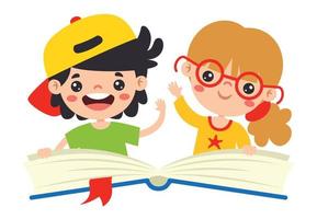 illustrazione di bambini lettura libro vettore