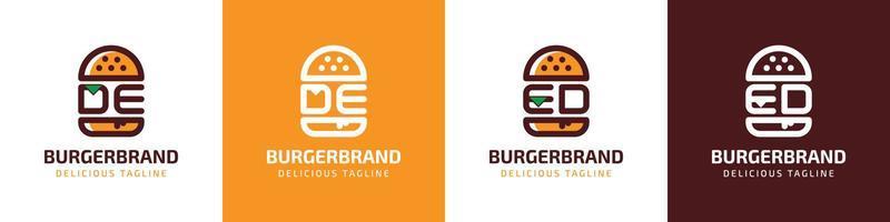 lettera de e ed hamburger logo, adatto per qualunque attività commerciale relazionato per hamburger con de o ed iniziali. vettore
