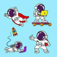 astronauta cartone animato impostare, animazione , piatto disegno, super eroe, vettore