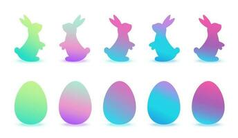 impostato di moderno pendenza Pasqua uova e conigli silhouette isolato su bianca sfondo. Pasqua design elementi. vettore illustrazione di dipinto uova e coniglietti.