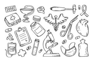 medico farmaceutico ospedale dispositivo impostato di disegni. vettore illustrazione di medico attrezzatura, mano disegnato