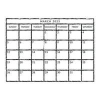 calendario marzo 2023 - vettore illustrazione schizzo mano disegnato con nero linee, isolato su bianca sfondo