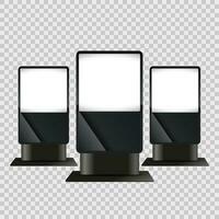 impostato di tre x-Stand leggero tabellone, leggero scatola modello per su trasparenza sfondo, 3 standee tavole uso come pubblicità cartello tavola modello vettore illustrazione