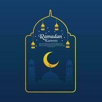 Ramadan kareen vettore manifesto piatto arte con moschea destino e sospeso lanterna nel sfondo mezzaluna Luna e stellato cielo notte design isolato gratuito modificabile per soddisfare Materiale risorsa
