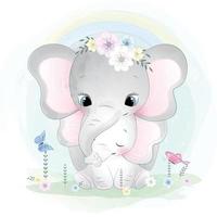 carino elefante madre e bambino illustrazione vettore