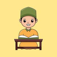 cartone animato illustrazione di un islamico bambino fare un' apprendimento attività vettore