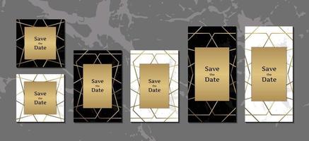 biglietti d'invito eleganti collezione di sfondo in marmo bianco e nero con illustrazione vettoriale cornice geometrica dorata