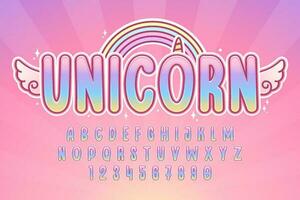decorativo unicorno font e alfabeto vettore