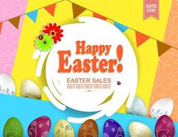 illustrazione con Pasqua uova, astratto il giro bianca telaio, obliquo le tende di diverso colori. vettore