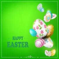 verde Pasqua composizione con meraviglioso uova con diverso modelli. vettore