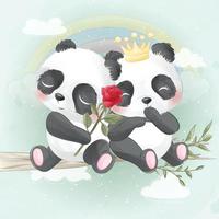 carino coppia panda illustrazione vettore