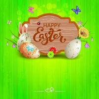 verde Pasqua composizione con un' Riccio telaio con un' silhouette di un' asse, Pasqua uova con coniglietto orecchie. vettore