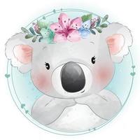 simpatico orso koala con illustrazione floreale