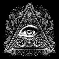 occhio nel triangolo forma è un' simbolo quello rappresenta diverso significati attraverso culture e credenze, a partire dal spirituale illuminismo per cospirazione teorie vettore