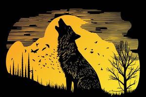 ululato lupo illustrazione tipicamente raffigura un' lupo con suo testa inclinata su in direzione il Luna, emitting un' inquietante e potente ululare. esso simboleggia forza, lealtà, e natura selvaggia vettore