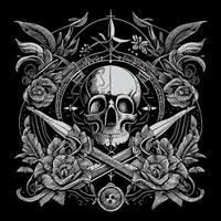 pirata cranio è un' simbolo di il senza legge e pericoloso mondo di pirati. esso rappresenta Morte, Pericolo, e ribellione, spesso raffigurato con attraversato ossatura o spade vettore