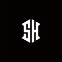 sh logo monogramma con scudo forma disegni modello vettore