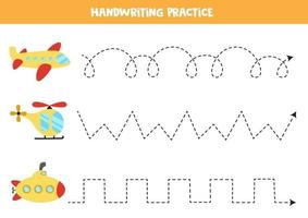 tracciare le linee con mezzi di trasporto. Pratica di scrittura. vettore