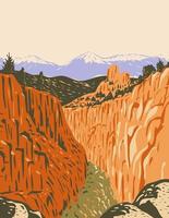 Browns Canyon National Monument con canyon e foreste nell'Arkansas River Valley e la catena dei sawatch nella contea di Chaffee, Colorado, wpa poster art vettore