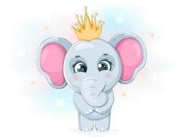 carino e dolce elefante Principessa con un' d'oro corona vettore