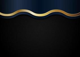 strisce blu e dorate astratte della linea dell'onda su fondo nero. stile di lusso vettore