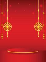 indiano Festival Raksha bandhan rosso sfondo con mandala. 3d podio per Prodotto dimostrazione. vettore illustrazione