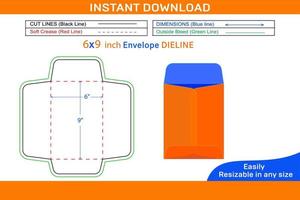 Aperto fine Busta, 6x9 pollice Catalogare Busta Dieline modello scatola Dieline e 3d scatola vettore